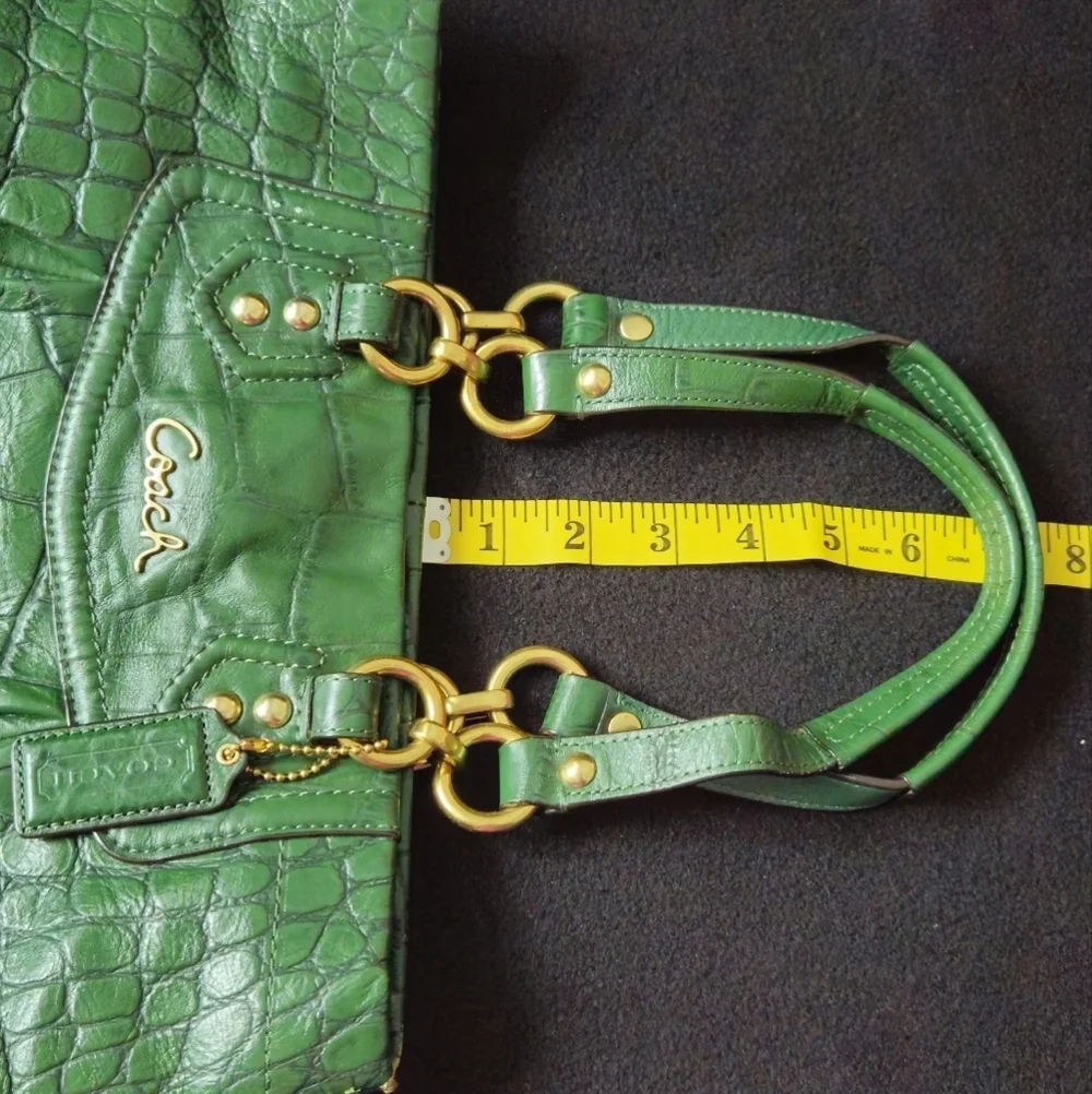 Coach Ashley Hunter Green Leather Croc Embossed Tote Bag